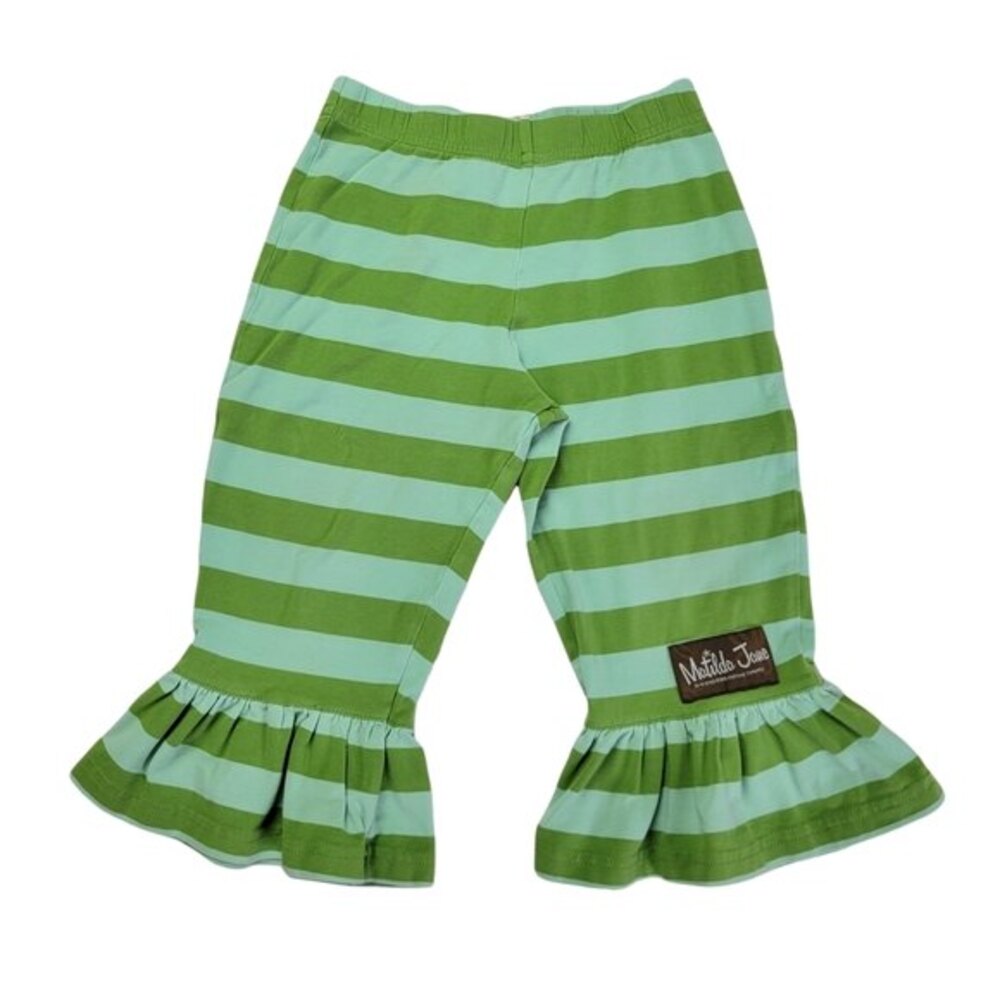 Matilda Jane Big Ruffle Striped Pants, Green, Size 2, Good Used Condition